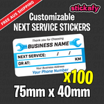 100x Custom Next Service Due Label Sticker