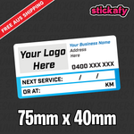 100x Custom Next Service Due With Logo Label Sticker