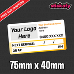 100x Custom Next Service Due With Logo Label Sticker