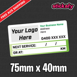 100x Custom Next Service Due With Logo Label Sticker