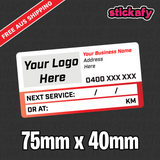 100x Custom Next Service Due With Logo Label Sticker